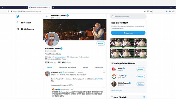 Das Twitter-Konto des indischen Premiers Narenda Modi