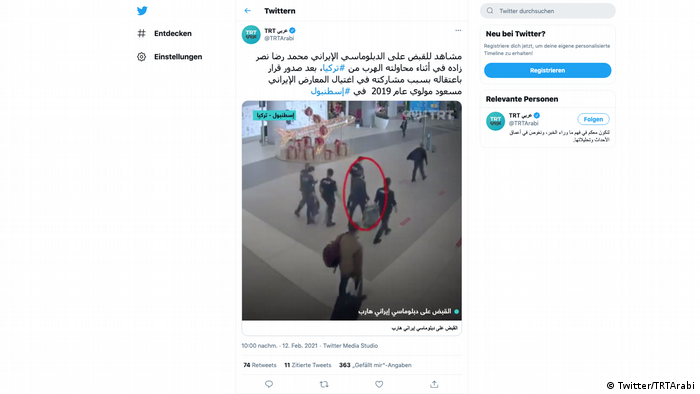 Twitter Screenshot | Verhaftung des iranisches Diplomat in Istanbul