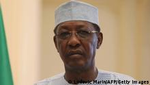 Chad's president Idriss Deby holds a press conference at the presidential palace in N'Djamena, on December 23, 2018. - French president is on visit to meet with Chadian president and with soldiers from the Barkhane mission in Africa's Sahel region. (Photo by Ludovic MARIN / AFP) (Photo credit should read LUDOVIC MARIN/AFP via Getty Images)