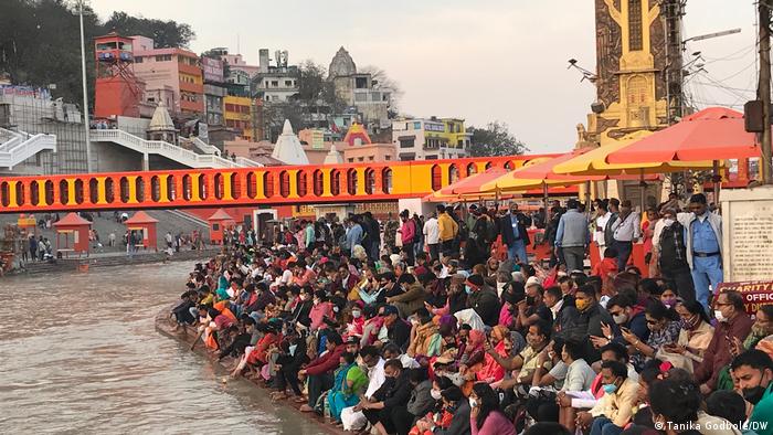 Pilgrims gather on the Ganges River at the Kumbh Mela festival in Haridwar