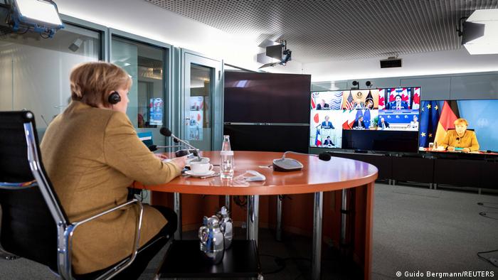Almanya Başbakanı Angela Merkel zirveye video konferans yöntemi ile katıldı