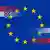 EU-Fahne mit links oben kroatischer Fahne und links unten der von Slowien (Grafik: DW)