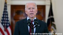 President Joe Biden speaks about the 500,000 Americans that died from COVID-19, Monday, Feb. 22, 2021, in Washington. (AP Photo/Evan Vucci)