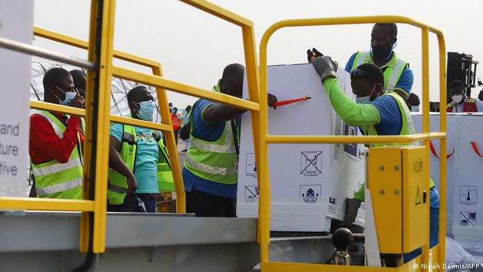 A shipment of COVID-19 vaccines arrives in Ghana