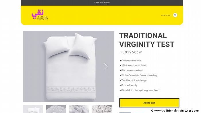 A white bed and advertising from the anti-virginity test campaign