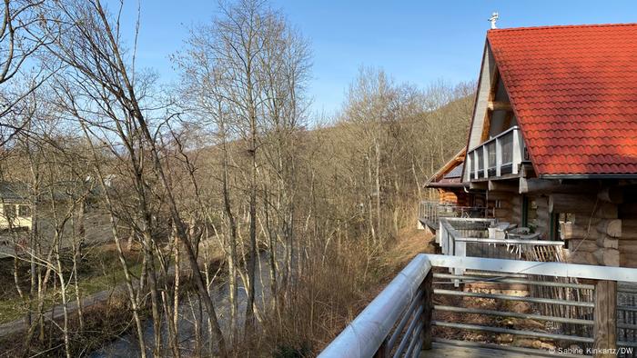 Germany corona pandemic |  View from the terrace of a holiday home in the Eifel village of Gemünd into the bare trees