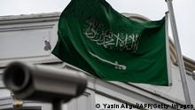 A Saudi Arabia flag flies near a security camera on the top of the Saudi consulate in Istanbul on October 13, 2018. - Saudi Arabia dismissed on Octiber 13 accusations that Jamal Khashoggi was ordered murdered by a hit squad inside its Istanbul consulate as lies and baseless allegations, as Riyadh and Ankara spar over the missing journalist's fate. (Photo by Yasin AKGUL / AFP) (Photo credit should read YASIN AKGUL/AFP via Getty Images)