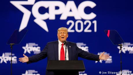 Former US President Donald Trump speaks at the Conservative Political Action Conference (CPAC) in February 2021
