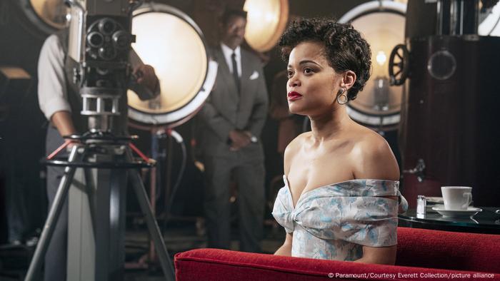 A still of actress Andra Day as Billie Holiday in the film The United States vs. Billie Holiday. A still of actress Andra Day as Billie Holiday in the film The United States vs. Billie Holiday.