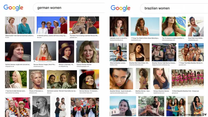 Screenshots of Google image search results for 'German' vs 'Brazilian' women