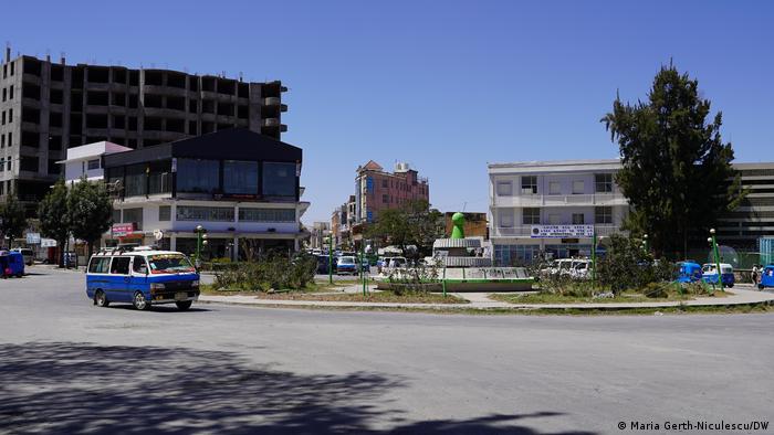 A van drives at a roundabout in Mekele