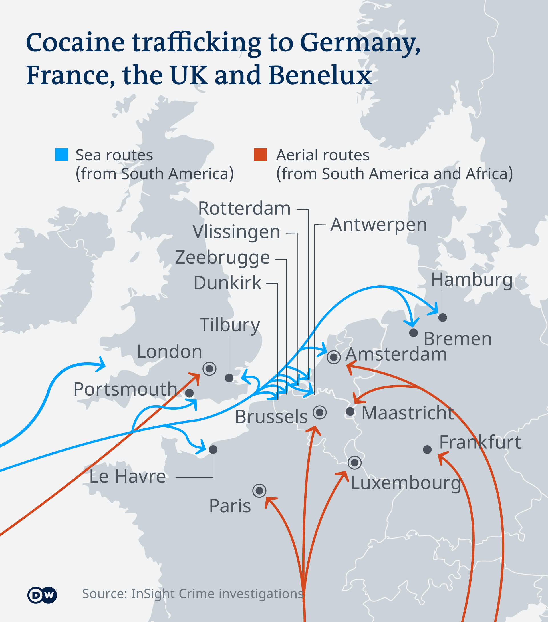 Infografik Schmuggelroute Kokain Europa EN