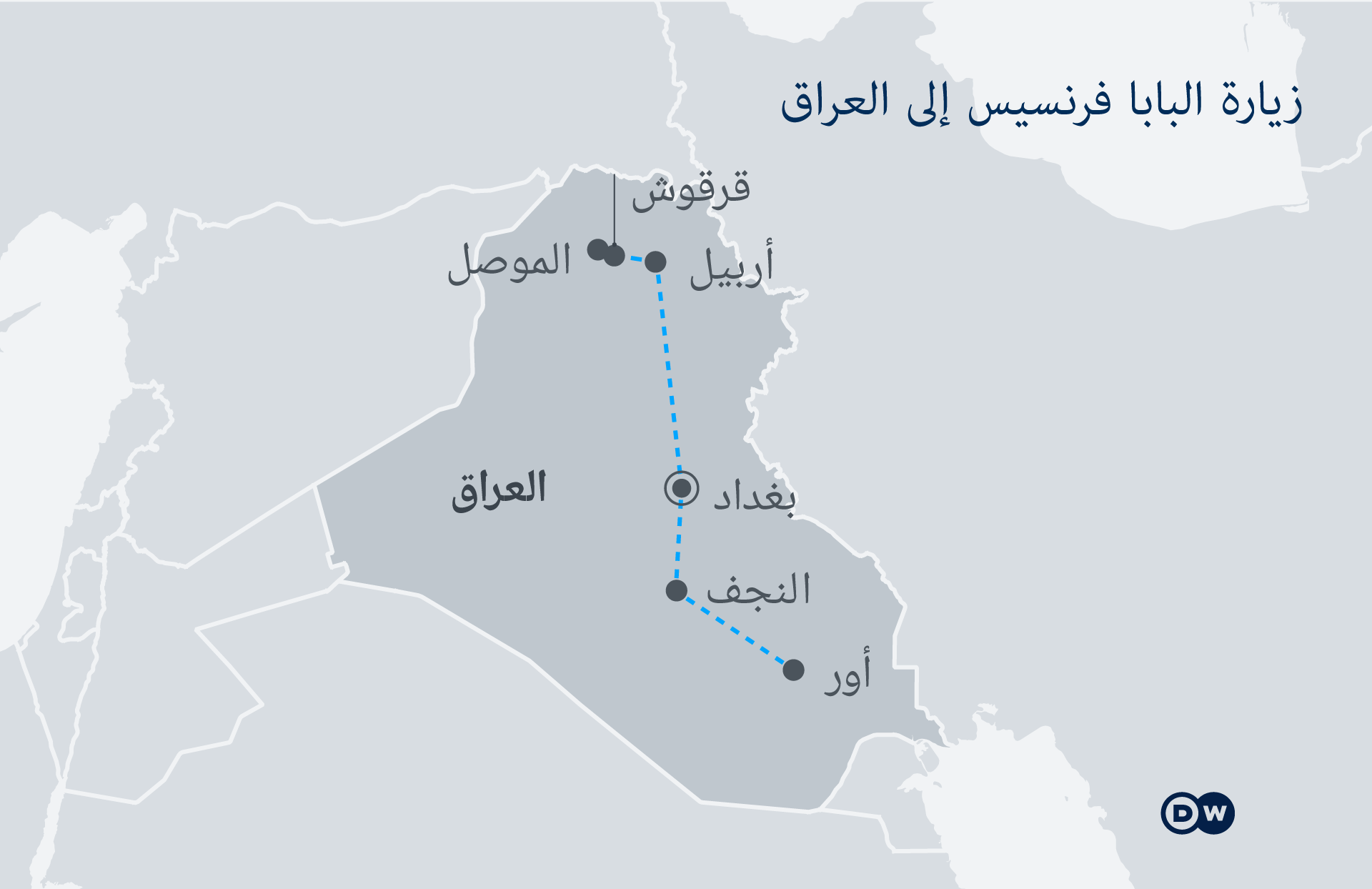 Stations of Pope Francis' visit to Iraq