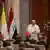 البابا فرنسيس يلقي كلمة في القصر الرئاسي العراقي في بغداد