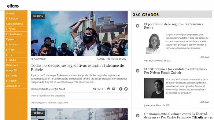 Screenshot del periódico El Faro