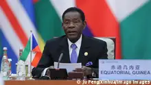 (180904) -- BEIJING, Sept. 4, 2018 -- Equatorial Guinea s President Teodoro Obiang Nguema Mbasogo attends a round table of the 2018 Beijing Summit of the Forum on China-Africa Cooperation (FOCAC) at the Great Hall of the People in Beijing, capital of China, Sept. 4, 2018. )(mcg) CHINA-BEIJING-FOCAC-ROUND TABLE (CN) JuxPeng PUBLICATIONxNOTxINxCHN 