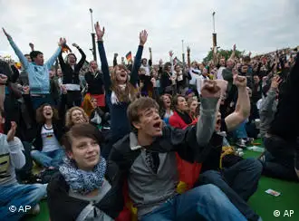Fans in Hamburg watch the match versus Australia on an outdoor video screen