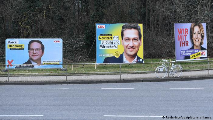 Election posters in Rhineland-Palatinate, with Malu Dreyer's on the far right
