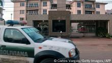A police car is seen outside Bolivian ex Interim President Jeannine Anez's home after the General Attorney issued an arrest warrant against her, in Trinidad, El Beni, Bolivia, on March 12, 2021. - Bolivia's ex-president Jeanine Anez said Friday she and several former ministers were facing arrest on terrorism and sedition charges related to an alleged coup against former leader Evo Morales. (Photo by CARLOS VARGAS / AFP) (Photo by CARLOS VARGAS/AFP via Getty Images)