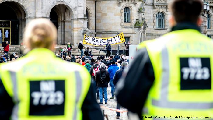 Police observe anti-lockdown demonstrators in Hannover
