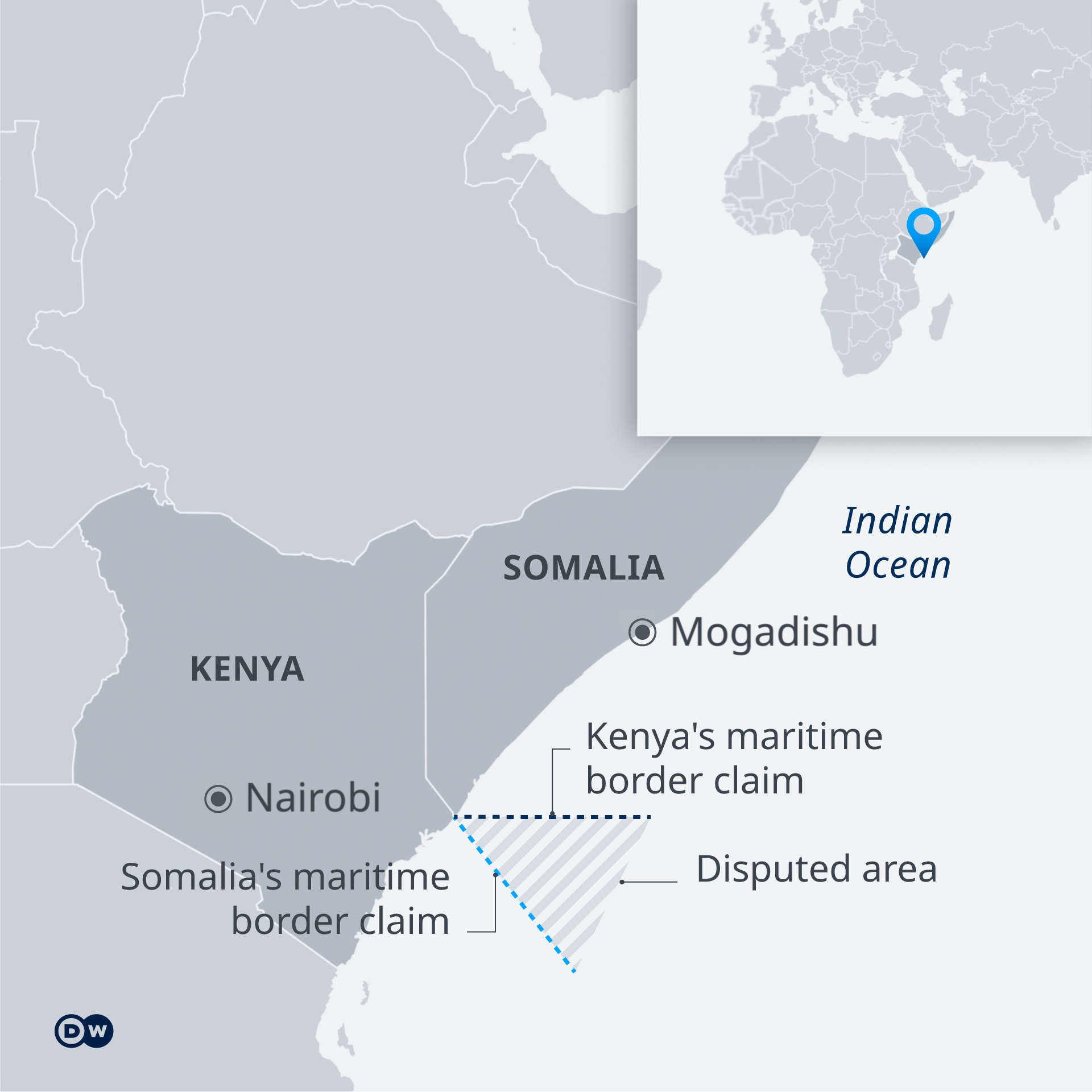 Map of the disputed territory between Kenya and Somalia