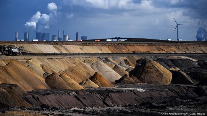 Wind turbines and coal plants near a coal mine in Germany