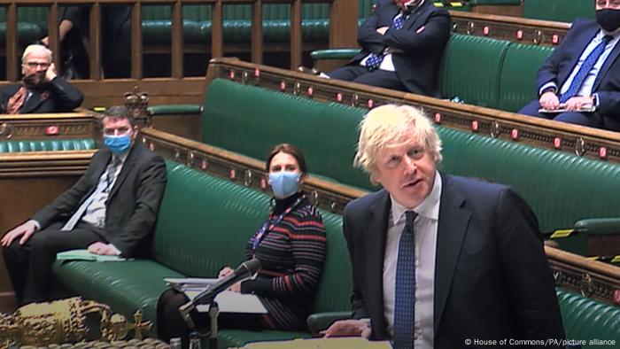 British Prime Minister Boris Johnson at a public meeting in London