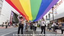 April 28, 2019 - Tokyo, Japan - Supporters of the lesbian, gay, bisexual and transgender community (LGBT) march during the Tokyo Rainbow Pride 2019 parade. Organizers claim that 10,000 LGBT supporters wearing colorful costumes participated in the parade starting from Yoyogi Park. (Credit Image: Â© Rodrigo Reyes Marin/ZUMA Wire