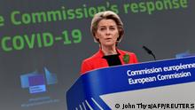 March 17, 2021***
European Commission President Ursula von der Leyen speaks during a press conference following a college meeting to introduce draft legislation on a common EU COVID-19 vaccination certificate at the EU headquarters in Brussels, Belgium March 17, 2021. John Thys /Pool via REUTERS