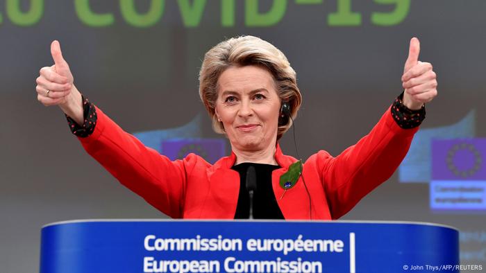 Ursula von der Leyen giving the thumbs-up sign Ursula von der Leyen giving the thumbs-up sign