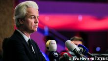 Geert Wilders, leader of Dutch far-right and largest opposition party PVV, listens to questions from the media as he reacts to the exit polls in the Netherlands' general election in The Hague, Netherlands, March 17, 2021. REUTERS/Eva Plevier