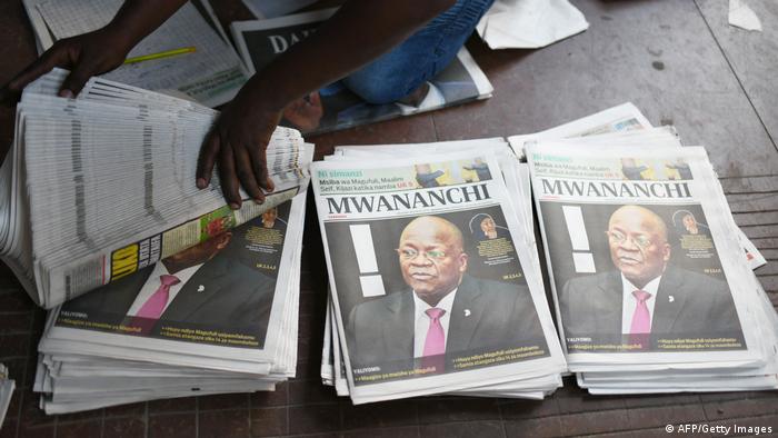 Newspapers with John Magufuli on the cover