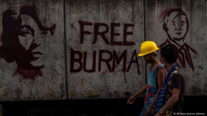Myanmar Anti-Putsch-Demonstranten Graffiti Aung San Suu Kyi 
