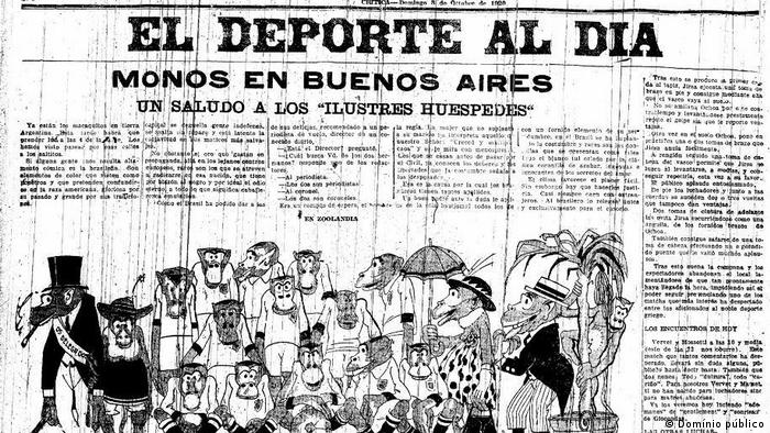 Charge publicada no jornal argentino Crítica em 1920 retratou atletas brasileiros como macacos