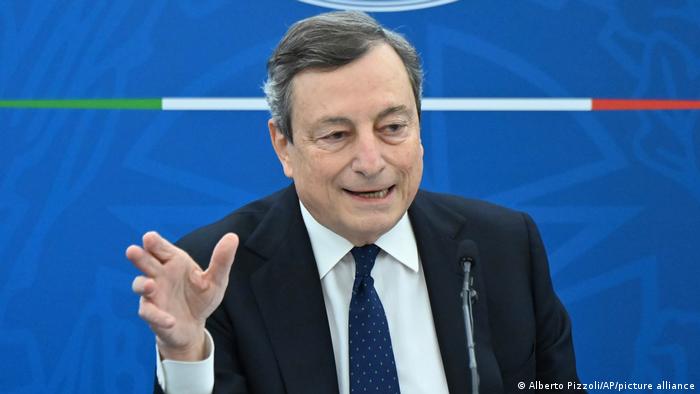 Mario Draghi speaks during a press conference