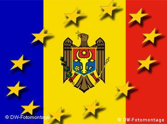 DW-Fotomontage. Symbolbild Dialog Zusammenarbeit EU Europäische Union und Moldawien oder Moldau (offiziell auf Rumänisch Republica Moldova, deutsch Republik Moldau)