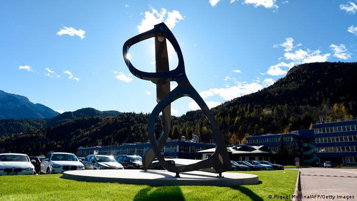 A huge sculpture of glasses at Luxottica in northern Italy