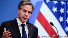 U.S. Secretary of State Antony Blinken gives a press briefing at the end of a NATO Foreign Ministers' meeting at the Alliance's headquarters in Brussels, Belgium, March 24, 2021. Olivier Hoslet/Pool via Reuters