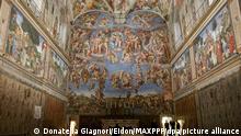 Visitors admire the Sistine Chapel at Vatican Museums that reopened after 88 days of closure aimed to curbing the spread of Covid 19 (coronavirus) . Vatican, February 1st, 2021 **STRICT EDITORIAL USE ONLY - NO COMMERCIAL USE**