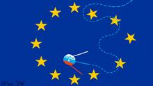 Der Autor ist Sergey Elkin, er hat die Karikatur extra für DW gemacht. Sie darf nur von DW verwendet werden.
Thema: Die Frage über die EU-Zulassung und Lieferungen des russischen COVID-Impfstoffes Sputnik V spaltet die EU.
Stichworte: Sergey Elkin, Karikatur, russischer Impfstoff, Sputnik V, COVID-19, Russland, EU
