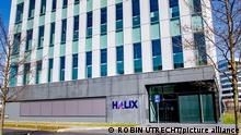 LEIDEN - Logo of pharmaceutical company Halix. The factory produces AstraZeneca vaccines. Halix was not yet on the list of approved suppliers for the European market, but expects to get the green light. ROBIN UTRECHT netherlands