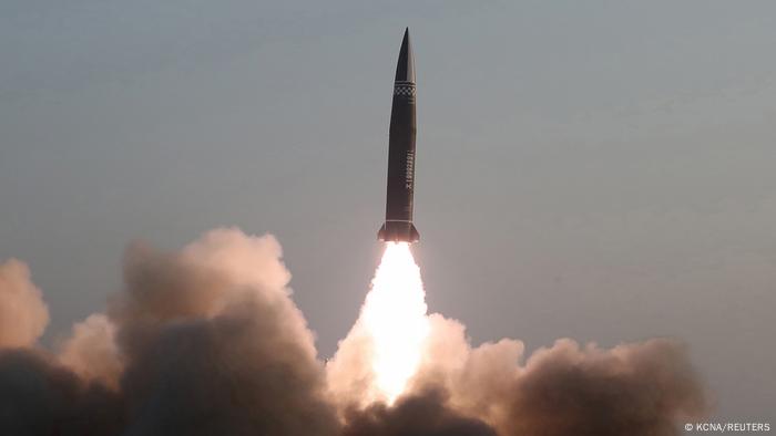 A picture of a missile released by North Korea's official news agency, KCNA
