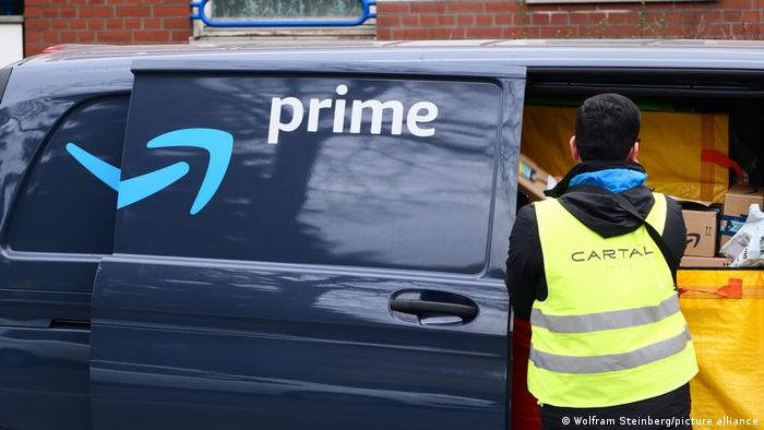 Amazon Prime delivery truck and worker