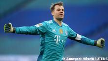 Soccer Football - Bundesliga - RB Leipzig v Bayern Munich - Red Bull Arena, Leipzig, Germany - April 3, 2021 Bayern Munich's Manuel Neuer celebrates after Leon Goretzka scored their first goal Pool via REUTERS/Annegret Hilse DFL regulations prohibit any use of photographs as image sequences and/or quasi-video.