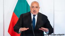 Bulgaria's Prime Minister Boyko Borisov speaks during a press conference on the current situation regarding the delivery of vaccines against the novel coronavirus COVID-19 disease in Europe on March 16, 2021, at the Chancellery in Vienna, Austria. - Austria, the Czech Republic, Slovenia, Bulgaria, Croatia and Latvia have called for talks among EU leaders regarding huge disparities in the distribution of vaccines, according to a letter published on March 13, 2021. (Photo by GEORG HOCHMUTH / APA / AFP) / Austria OUT