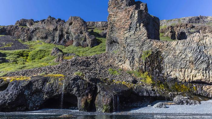 columnar basalt formations on the southern coast of Disko Island, Kuannersuit, Greenland