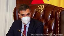 Spanish Prime Minister Pedro Sánchez (L) is seen at Cidade Alta in Luanda, Angola, on April 8, 2021. (Photo by Osvaldo Silva / AFP) (Photo by OSVALDO SILVA/AFP via Getty Images)