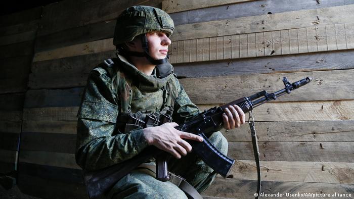 A soldier of one of the DPR units in the suburbs of Donetsk