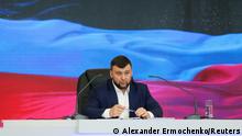 Head of the separatist self-proclaimed Donetsk People's Republic Denis Pushilin attends a news conference in Donetsk, Ukraine April 7, 2021. REUTERS/Alexander Ermochenko
