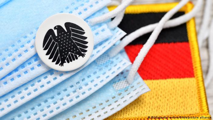 Medical face masks with the German eagle seal and a German flag patch